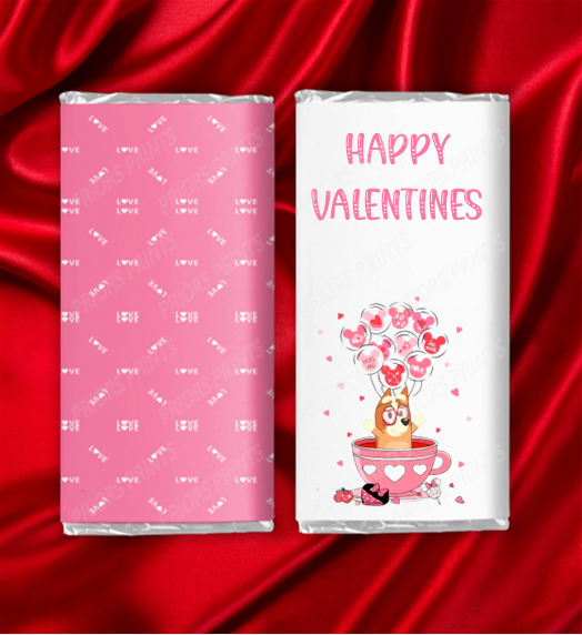 Bluey Valentines Chocolate Bar Wrappers