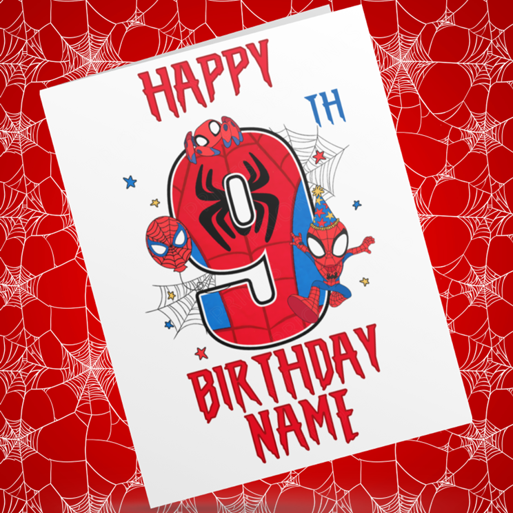 Personalised Spiderman Birthday Card with Age 1-9 Years