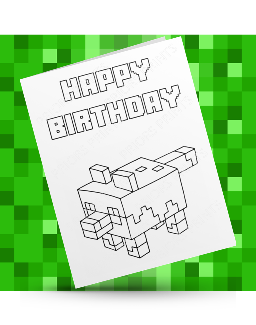 Minecraft Animals Colour Your Own Birthday Card