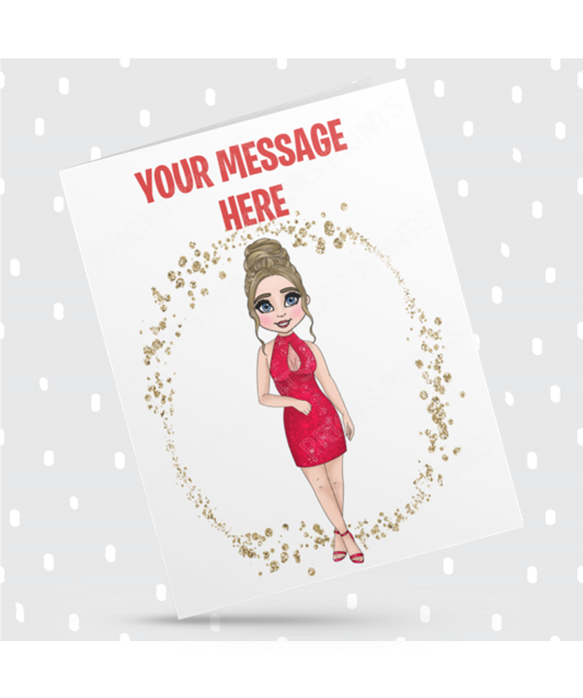 Red Dress Female Personalised Card For Any Occasion
