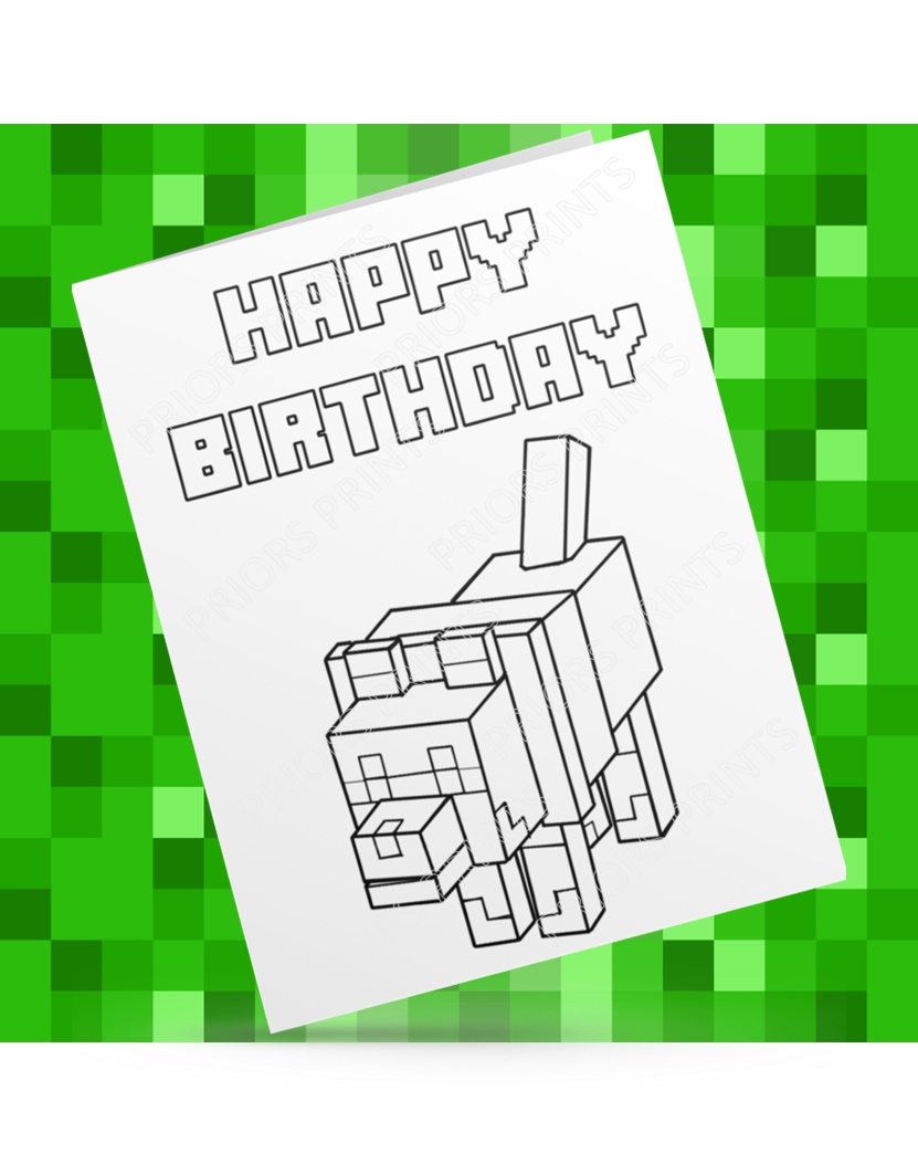 Minecraft Animals Colour Your Own Birthday Card