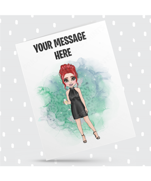Black Dress Female Personalised Card For Any Occasion