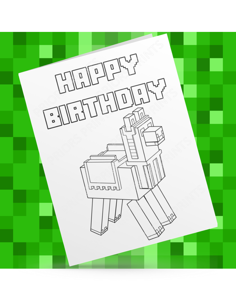 Minecraft Animals Colour Your Own Birthday Card