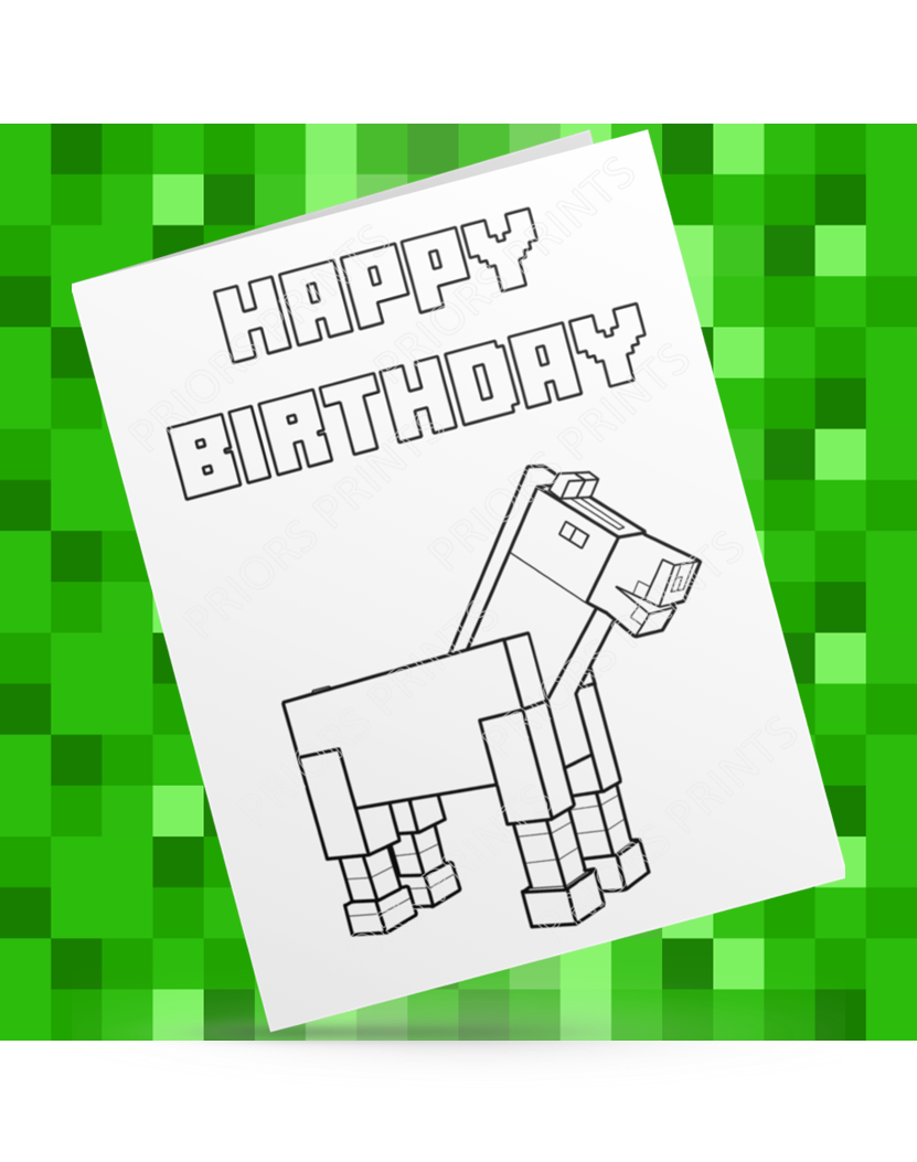 Minecraft Animals Colour Your Own Birthday Card