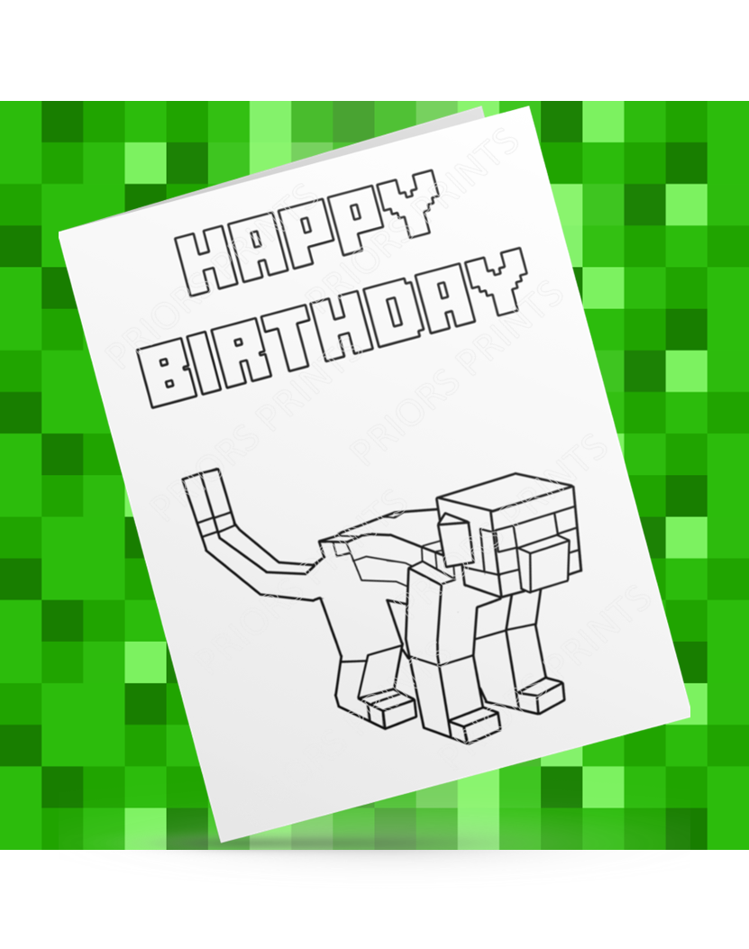 Minecraft Animals Colour Your Own Birthday Card