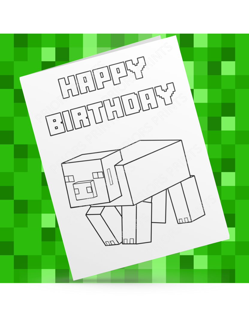 Minecraft Animals Colour Your Own Birthday Card