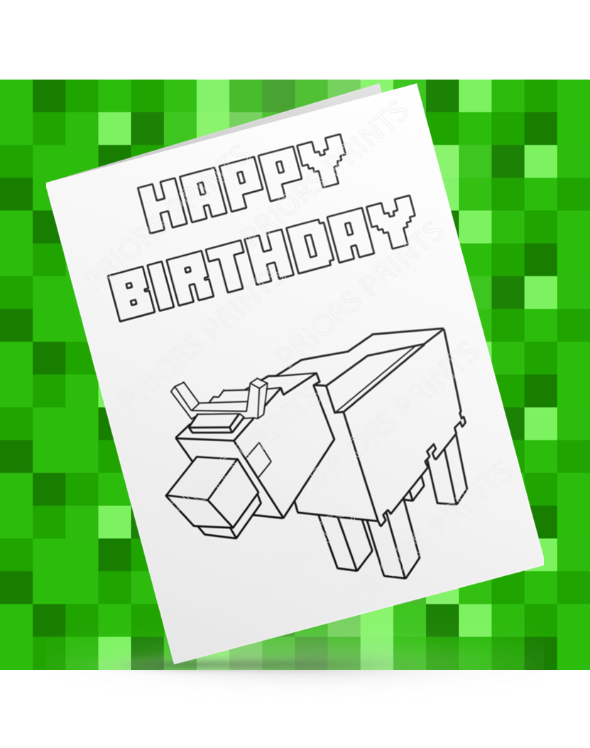 Minecraft Animals Colour Your Own Birthday Card