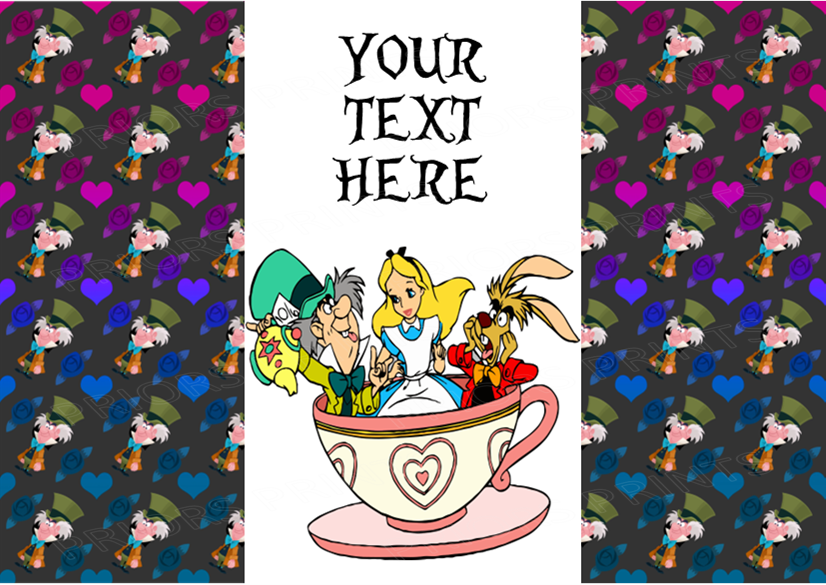 Alice in Wonderland Chocolate Bar Wrappers- To add own Text