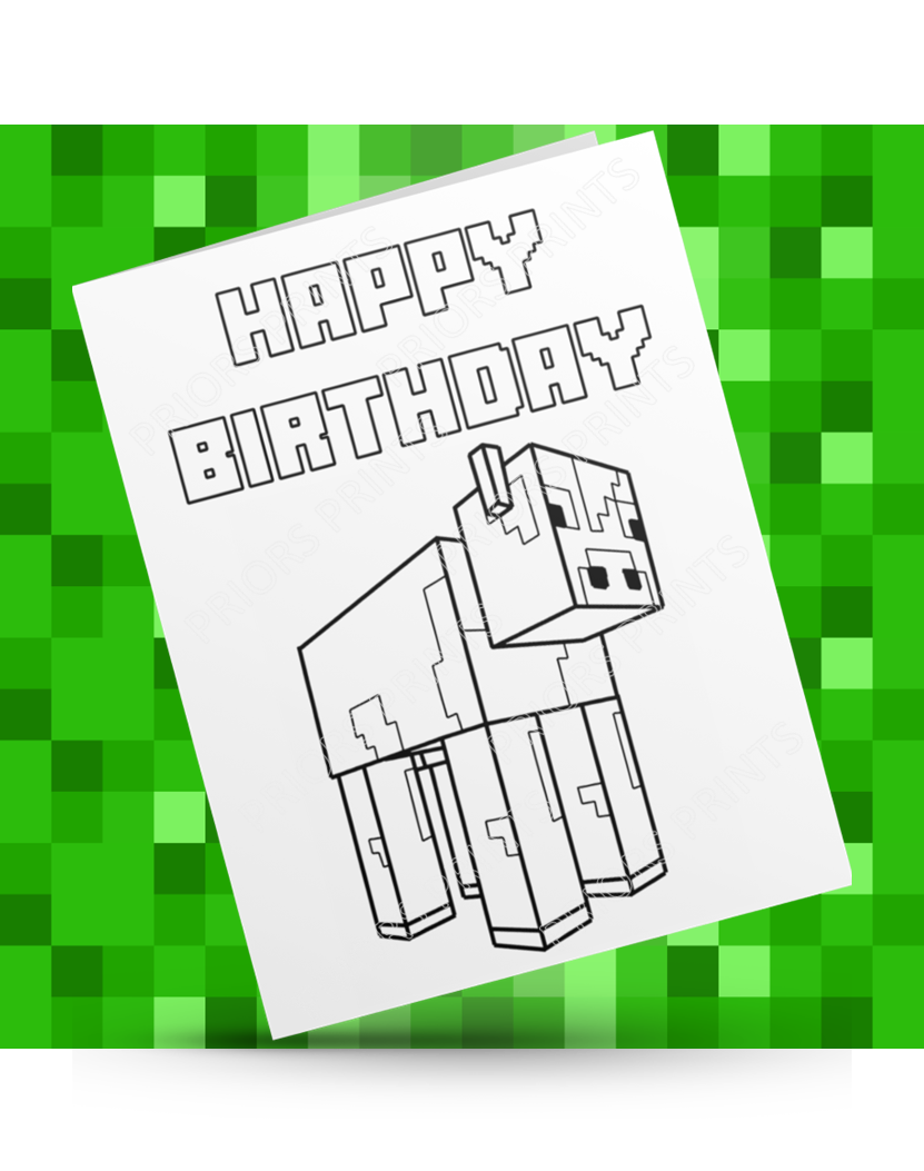 Minecraft Animals Colour Your Own Birthday Card