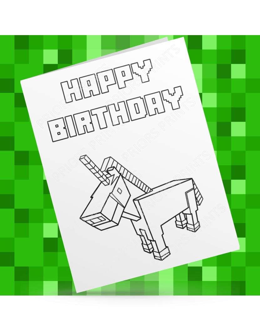 Minecraft Animals Colour Your Own Birthday Card