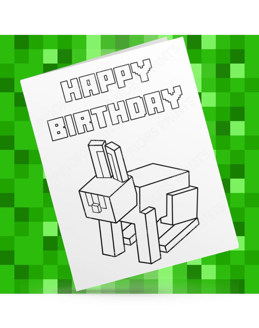Minecraft Animals Colour Your Own Birthday Card