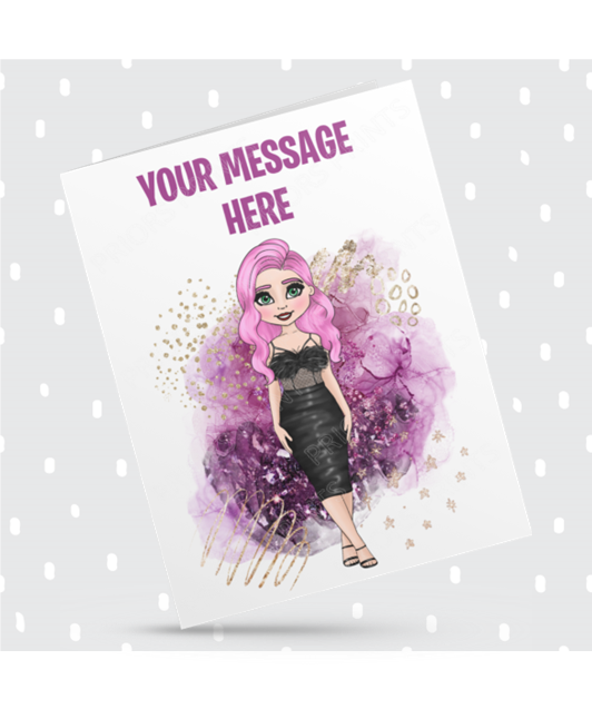 Black Mid Length Dress Female Personalised Card For Any Occasion