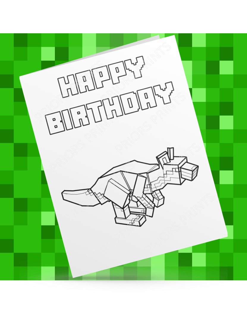 Minecraft Animals Colour Your Own Birthday Card