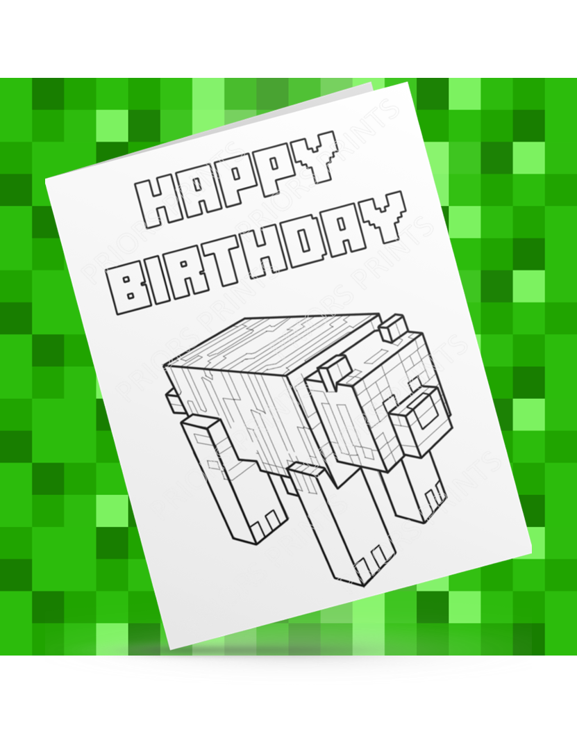 Minecraft Animals Colour Your Own Birthday Card
