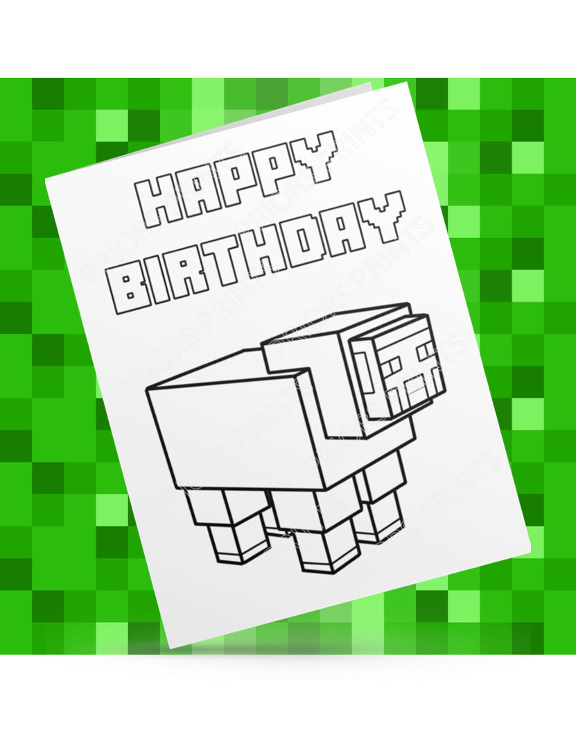 Minecraft Animals Colour Your Own Birthday Card