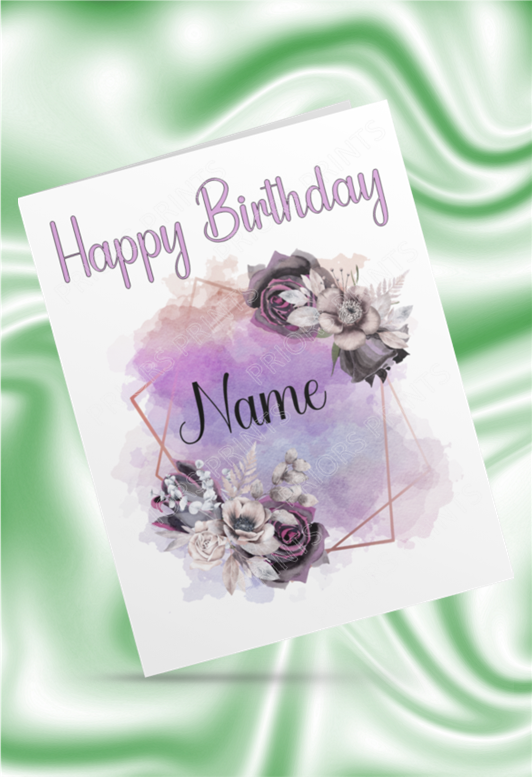 Personalised Purple Flowers Birthday Card