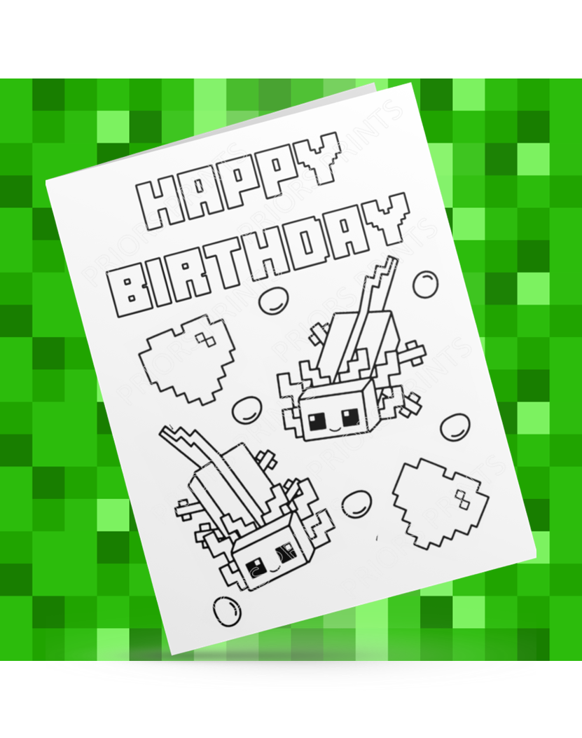Minecraft Animals Colour Your Own Birthday Card
