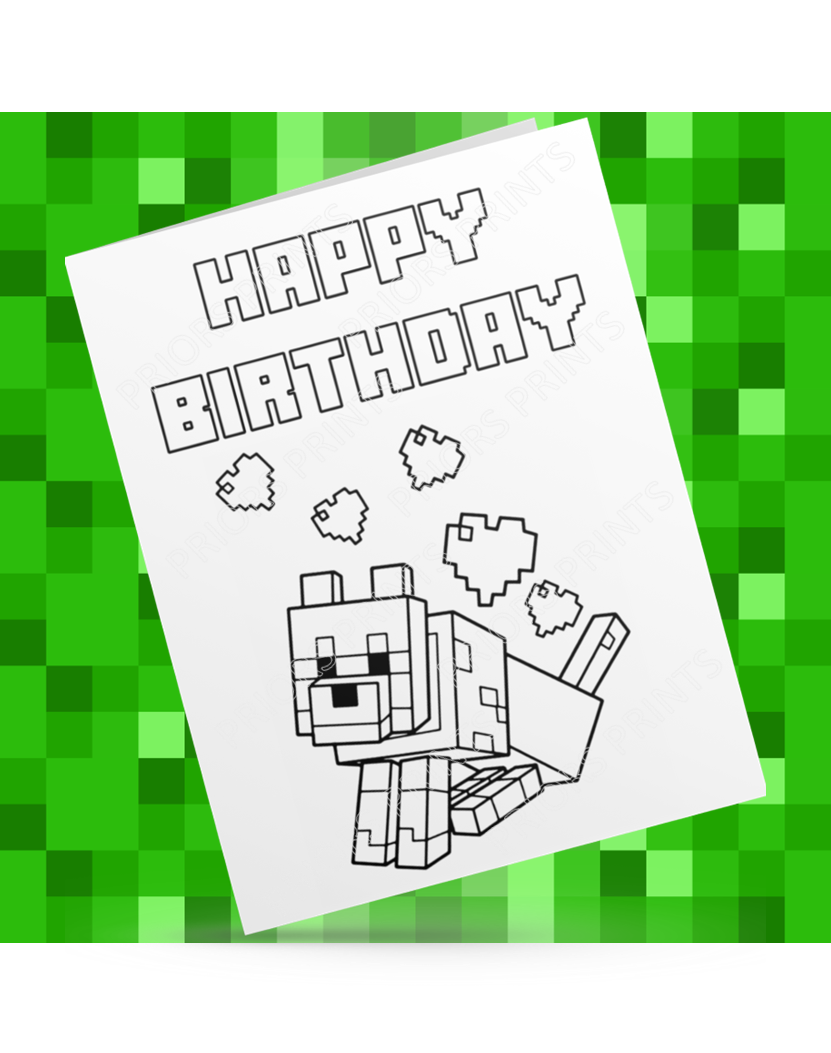 Minecraft Animals Colour Your Own Birthday Card