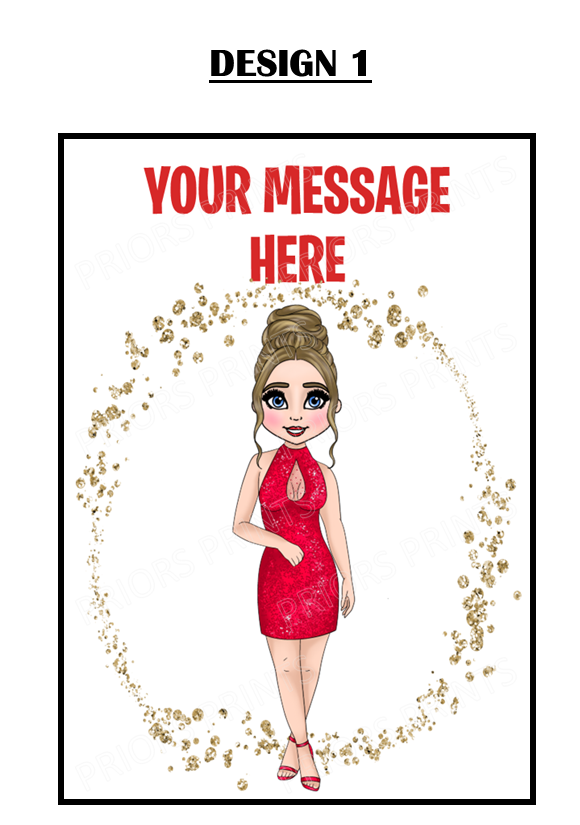 Red Dress Female Personalised Card For Any Occasion