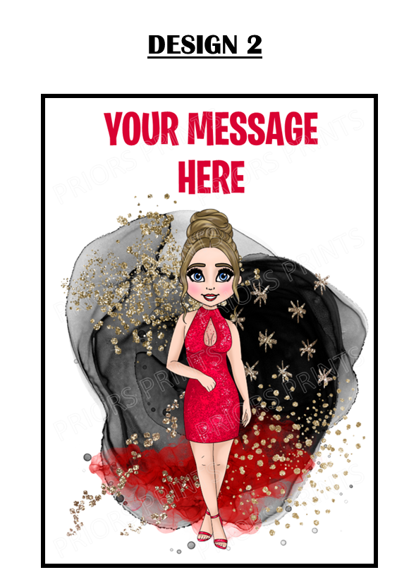 Red Dress Female Personalised Card For Any Occasion