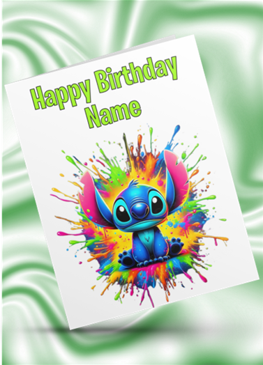Stitch Colour Splash Personalised Birthday Card