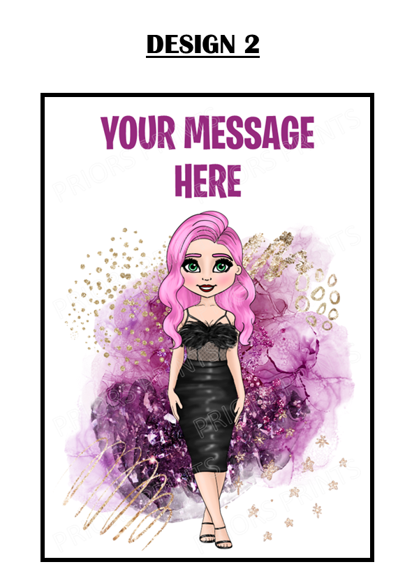 Black Mid Length Dress Female Personalised Card For Any Occasion