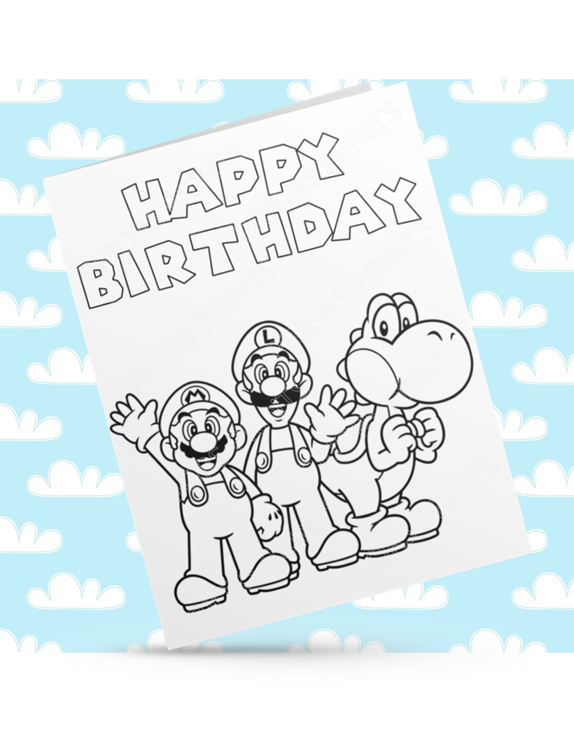 Super Mario Colour Your Own Birthday Card