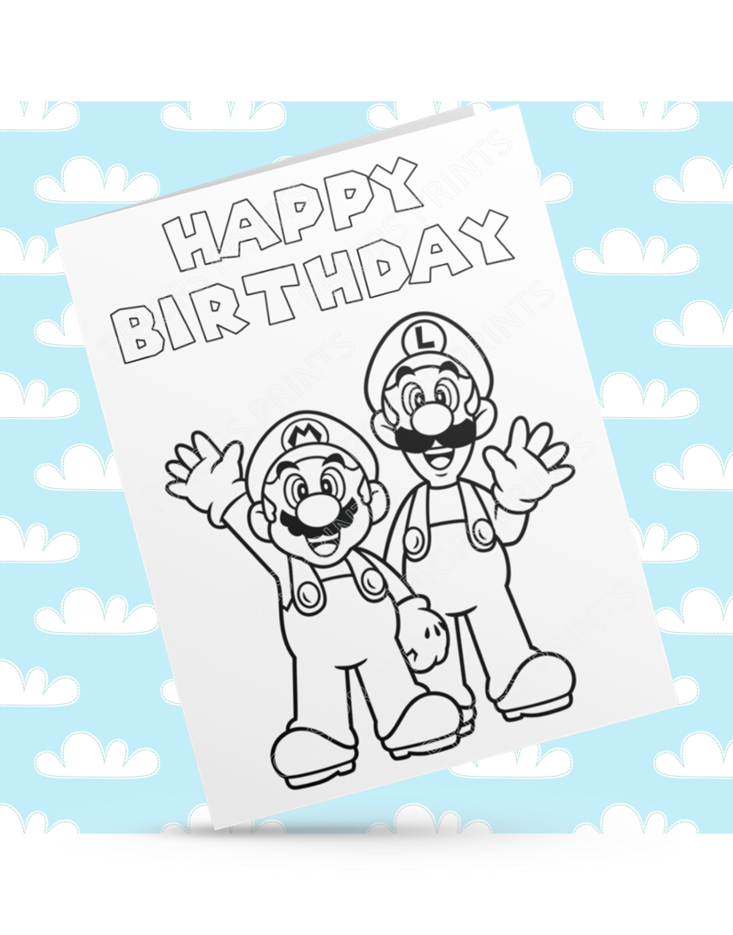 Super Mario Colour Your Own Birthday Card