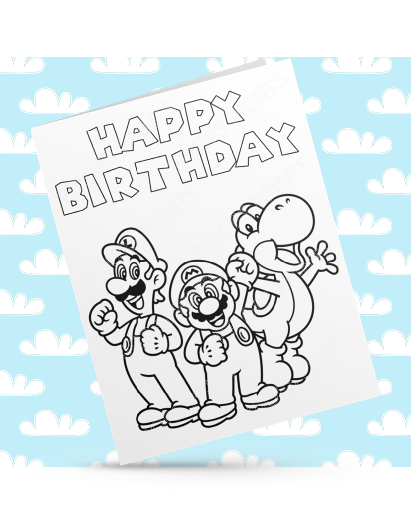Super Mario Colour Your Own Birthday Card