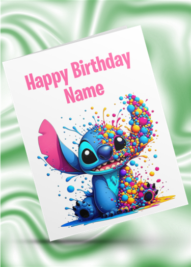 Stitch Colour Splash Personalised Birthday Card