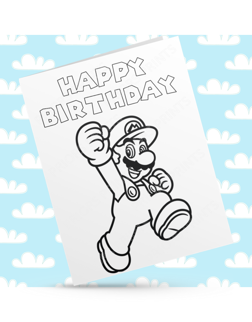 Super Mario Colour Your Own Birthday Card
