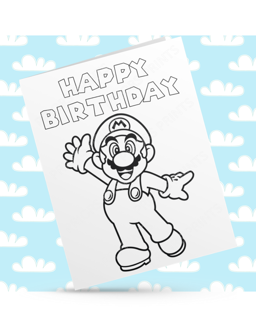 Super Mario Colour Your Own Birthday Card