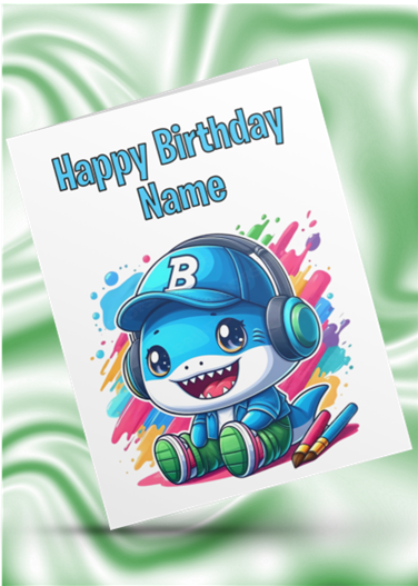 Colour Splash Baby Shark Personalised Birthday Card