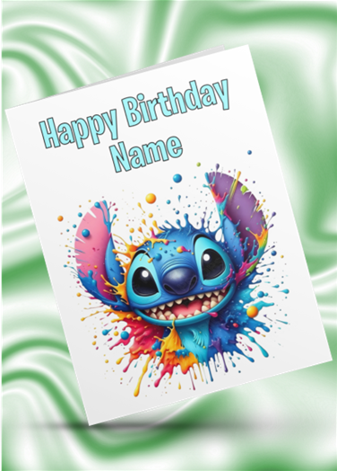 Stitch Colour Splash Personalised Birthday Card