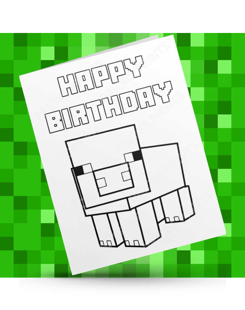 Minecraft Animals Colour Your Own Birthday Card