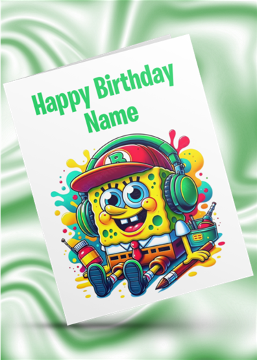Colour Splash Sponge Bob Personalised Birthday Card