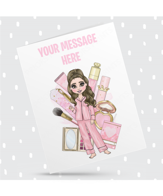 Make Up Female in Pink Personalised Card For Any Occasion