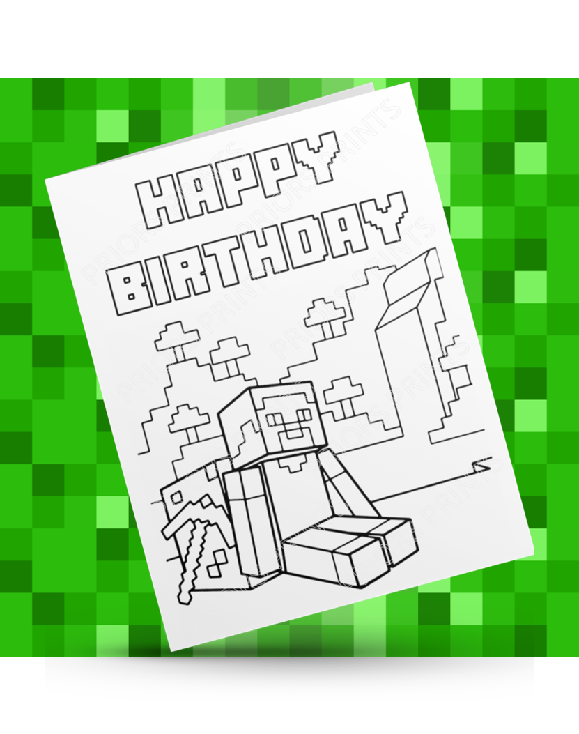 Minecraft Colour Your Own Birthday Card
