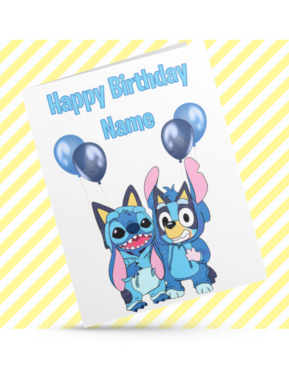 Stitch & Bluey Personalised Birthday Card