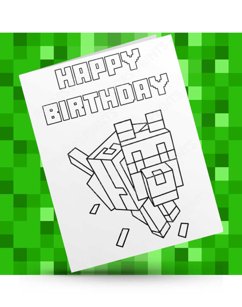 Minecraft Animals Colour Your Own Birthday Card