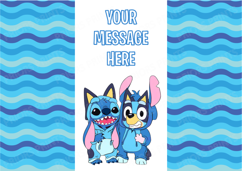 Stitch & Bluey Chocolate Bar Wrappers- add your own message