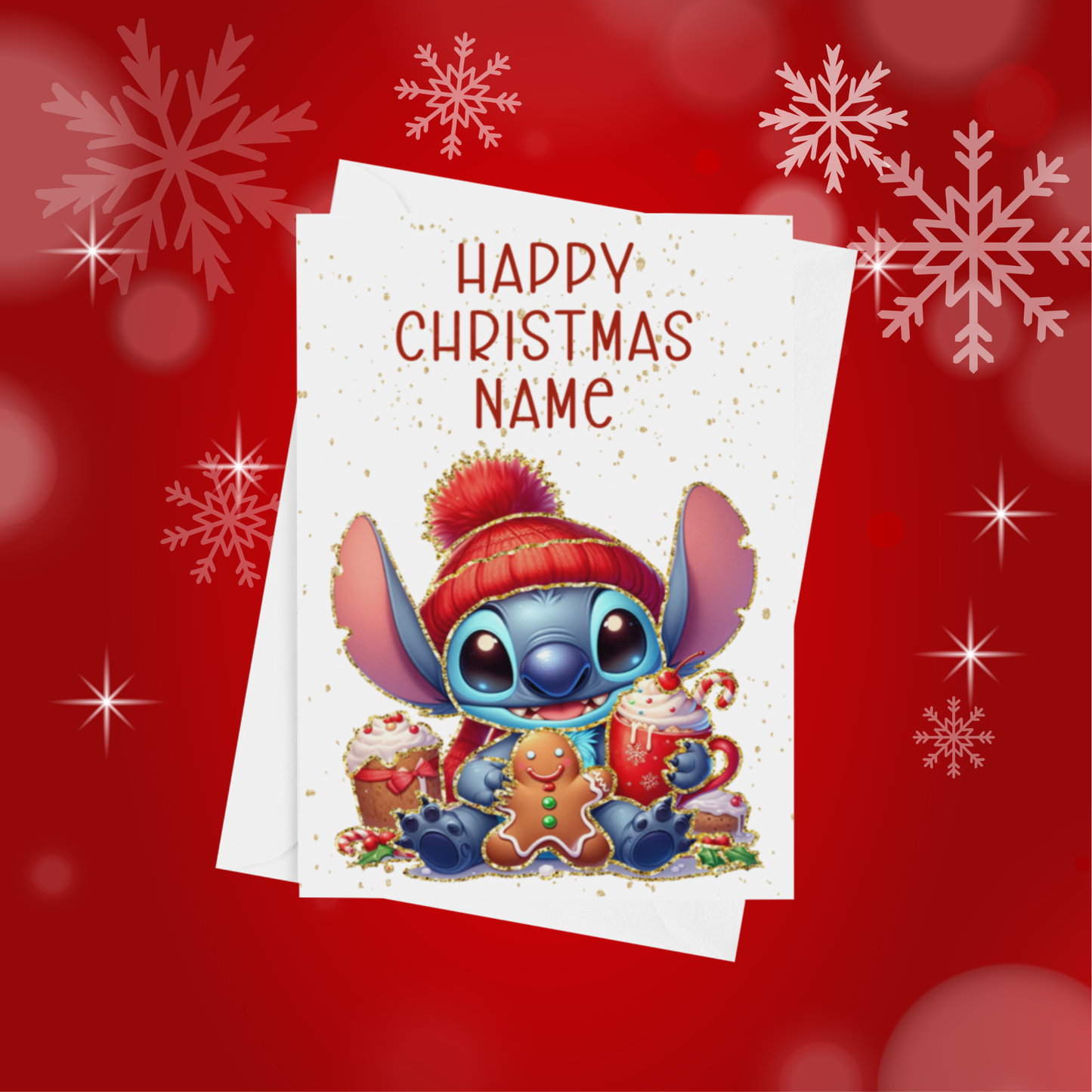 Cute Character with Gold Outline Personalised Christmas Card