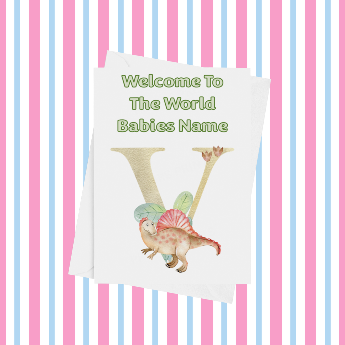 Welcome To The World Dinosaur Personalised Card for New Baby in Gold