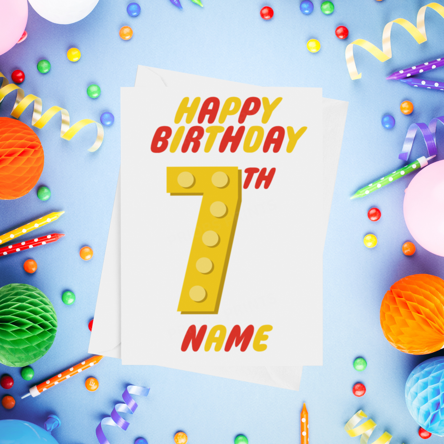 Red or Yellow Lego Personalised Birthday Card with Child's Age