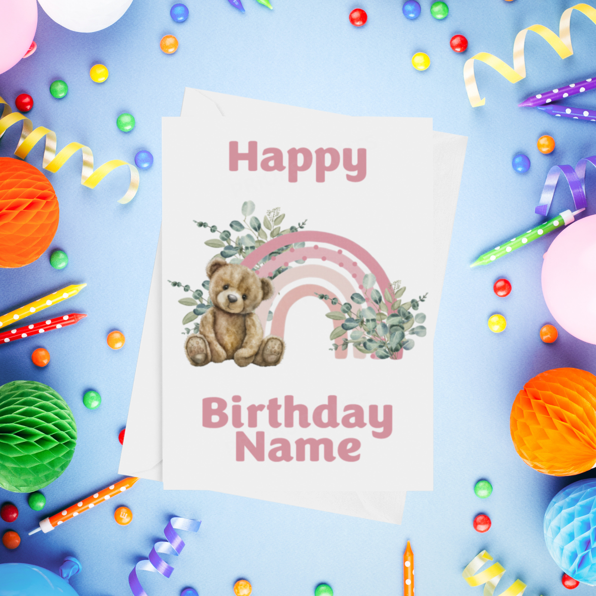 Rainbow Bear Personalised Birthday Card