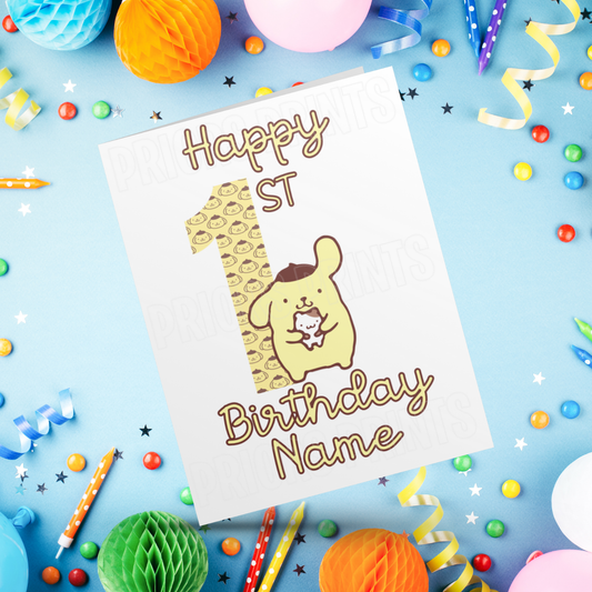 Personalised Pompompurin Birthday Card with Age 1-20 Years (Sanrio- Hello Kitty & Friends)
