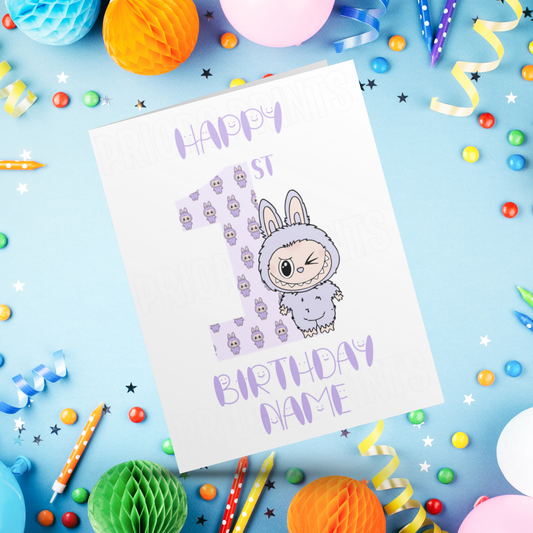 Personalised Labubu Birthday Card with Age 5-20 Years- Purple