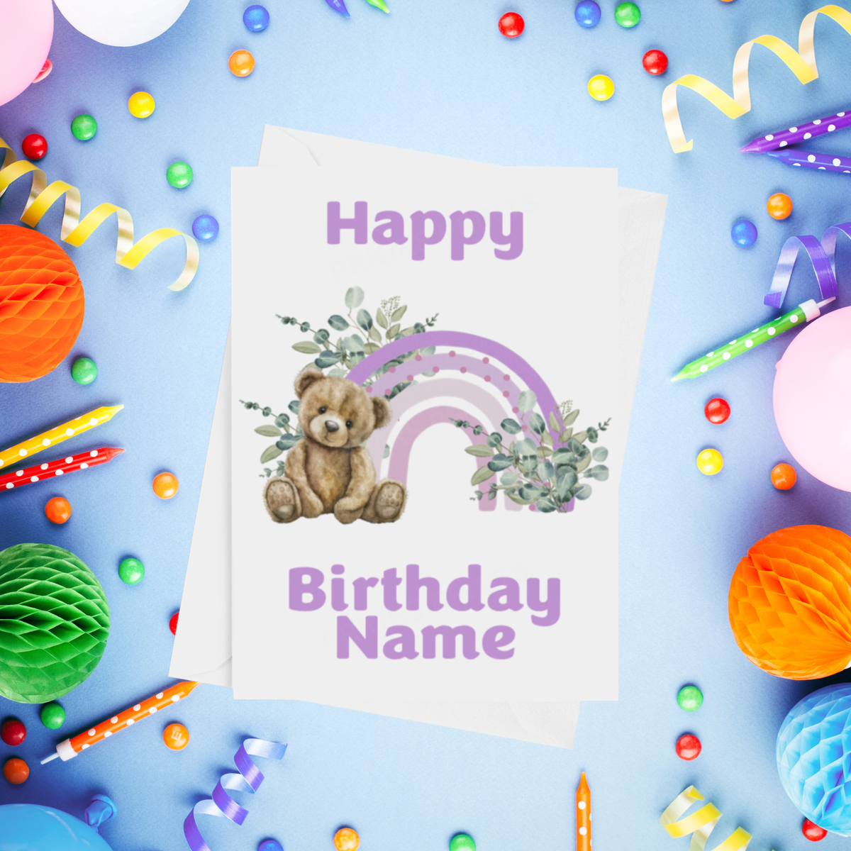 Rainbow Bear Personalised Birthday Card