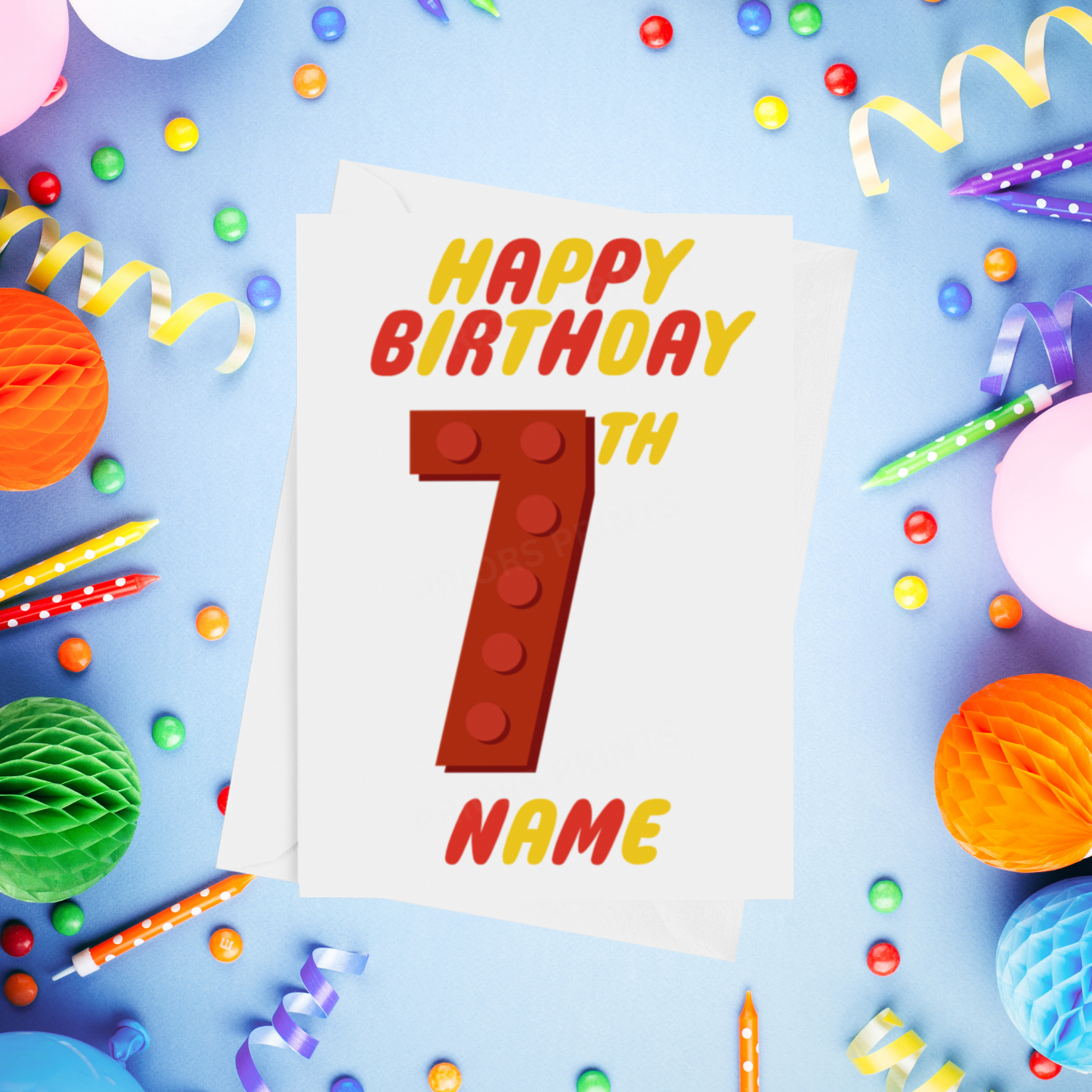 Red or Yellow Lego Personalised Birthday Card with Child's Age