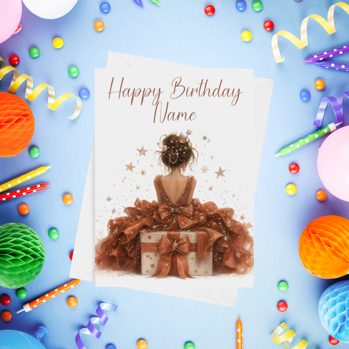 Woman in Pretty Dress Personalised Birthday Card